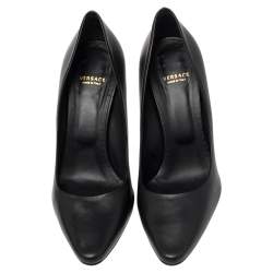 Pre Owned Versace Black Leather Medusa Heel Pumps Size 40