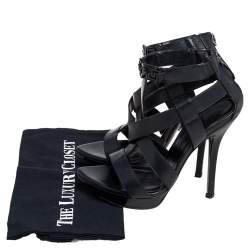 Versace Black Leather T Strappy  Platform Sandals Size 37.5