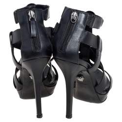 Versace Black Leather T Strappy  Platform Sandals Size 37.5