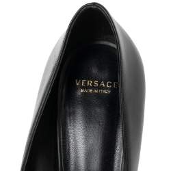 Pre Owned Versace Black Leather Medusa Pointed Toe Pumps Size 37.5