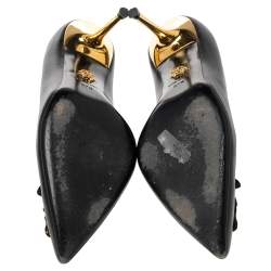 Pre Owned Versace Black Leather Medusa Pointed Toe Pumps Size 37.5