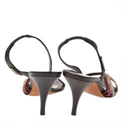 Versace Brown Leather And Fabric Slingback Sandals Size 39