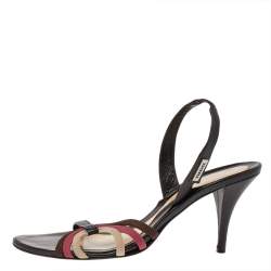 Versace Brown Leather And Fabric Slingback Sandals Size 39