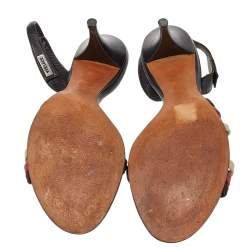 Versace Brown Leather And Fabric Slingback Sandals Size 39