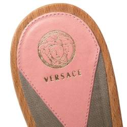 Versace Multicolor Barocco Printed Leather Clog Platform Sandals Size 40