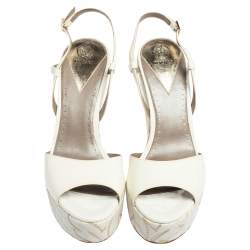 Versace White Patent Leather Quilted Wedge Platform Sandals Size 40