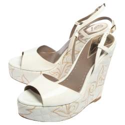Versace White Patent Leather Quilted Wedge Platform Sandals Size 40