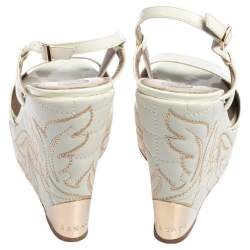 Versace White Patent Leather Quilted Wedge Platform Sandals Size 40