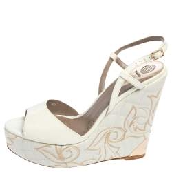 Versace White Patent Leather Quilted Wedge Platform Sandals Size 40