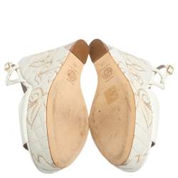 Versace White Patent Leather Quilted Wedge Platform Sandals Size 40