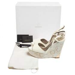 Versace White Patent Leather Quilted Wedge Platform Sandals Size 40