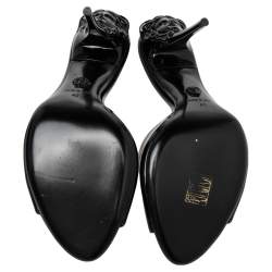 مملوكة مسبقًا Versace Black Patent Leather Medusa Heel Slide Sandals Size 40 