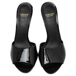 مملوكة مسبقًا Versace Black Patent Leather Medusa Heel Slide Sandals Size 40 
