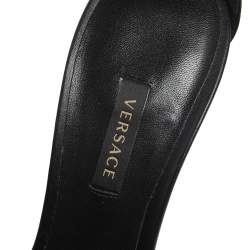 Pre Owned Versace Black Leather Pin Buckle Detail Ankle Strap Platform Sandals Size 38