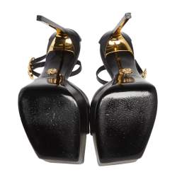 Pre Owned Versace Black Leather Pin Buckle Detail Ankle Strap Platform Sandals Size 38