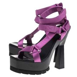 Pre Owned Versace Purple Satin Band Velcro Strap Platform Sandals Size 40