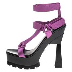 Pre Owned Versace Purple Satin Band Velcro Strap Platform Sandals Size 40