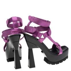 Pre Owned Versace Purple Satin Band Velcro Strap Platform Sandals Size 40