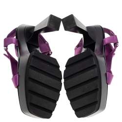 Pre Owned Versace Purple Satin Band Velcro Strap Platform Sandals Size 40