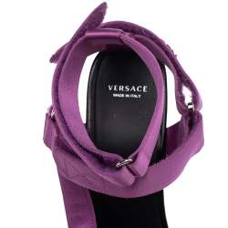 Pre Owned Versace Purple Satin Band Velcro Strap Platform Sandals Size 40
