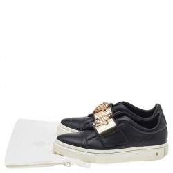 Pre Owned حذاء رياضي فيرساتشي جلد أسود مزخرف ميدوسا عنق منخفض شريط فيلكرو مقاس 37 