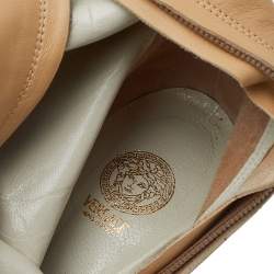 Pre Owned Versace Beige Leather Medusa Knee Length Boots Size 38