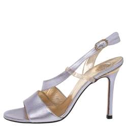 Pre Owned Versace Metallic Light Purple Leather And PVC Slingback Sandals Size 39