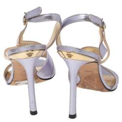 Pre Owned Versace Metallic Light Purple Leather And PVC Slingback Sandals Size 39