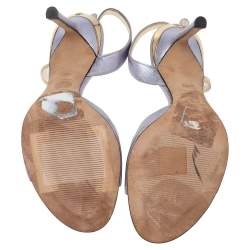 Pre Owned Versace Metallic Light Purple Leather And PVC Slingback Sandals Size 39