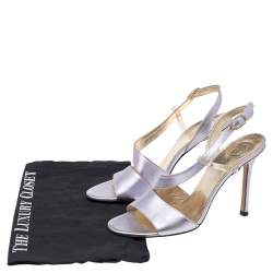 Pre Owned Versace Metallic Light Purple Leather And PVC Slingback Sandals Size 39