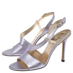 Pre Owned Versace Metallic Light Purple Leather And PVC Slingback Sandals Size 39