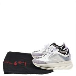 Versace White/Purple Suede And Leather Chain Reaction Sneakers Size 39.5