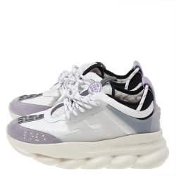 Versace White/Purple Suede And Leather Chain Reaction Sneakers Size 39.5