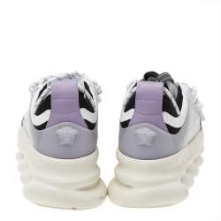 Versace White/Purple Suede And Leather Chain Reaction Sneakers Size 39.5