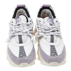Versace White/Purple Suede And Leather Chain Reaction Sneakers Size 39.5