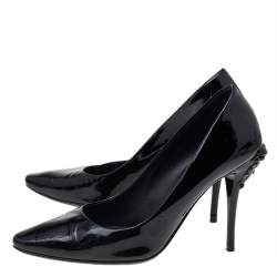 Pre Owned حذاء كعب عالي فيرساتشي جلد لامع أسود كعب مزين ميدوسا مقاس 36