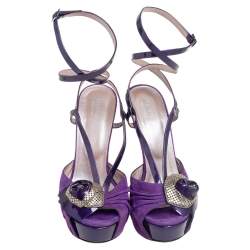 Versace Purple Suede And Patent Leather Platform  Ankle Strap Sandals Size 36