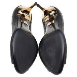 Versace Black Quilted Leather Peep Toe Pumps Size 38