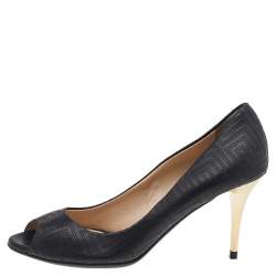 Versace Black Quilted Leather Peep Toe Pumps Size 38
