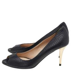 Versace Black Quilted Leather Peep Toe Pumps Size 38