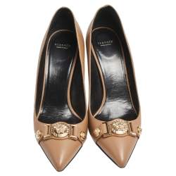 Pre Owned Versace Brown Leather Pointed Toe Pumps Size 40