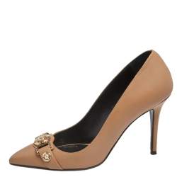 Pre Owned Versace Brown Leather Pointed Toe Pumps Size 40