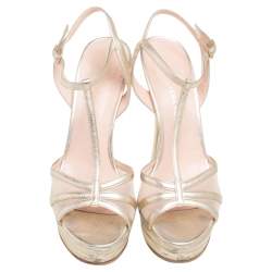 Versace Gold Leather and Mesh Double Platform Sandals Size 38.5