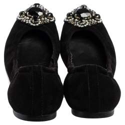 Versace Black Suede Embellished Scrunch Ballet Flats Size 39