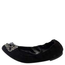 Versace Black Suede Embellished Scrunch Ballet Flats Size 39