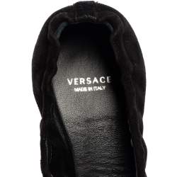 Versace Black Suede Embellished Scrunch Ballet Flats Size 39