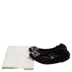 Versace Black Suede Embellished Scrunch Ballet Flats Size 39