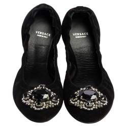 Versace Black Suede Embellished Scrunch Ballet Flats Size 39
