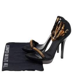 Versace Black Suede Medusa Chain Ankle Strap Sandals Size 38