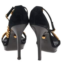 Versace Black Suede Medusa Chain Ankle Strap Sandals Size 38
